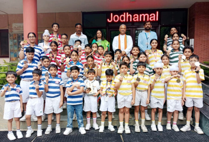 Jodhamal Public School students celebrating their roller skating victories